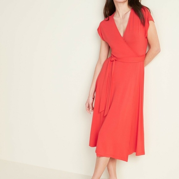 Wrap-Front Dolman-Sleeve Midi Dress - Picture 1 of 13
